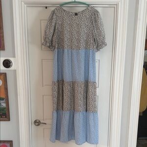 Floral and Blue Tiered Dress